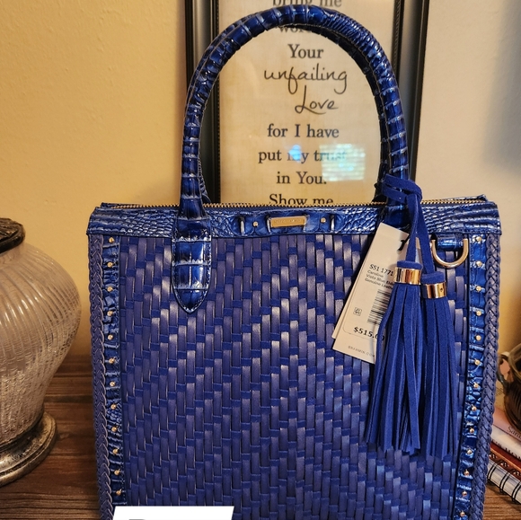 SOLD.Brahmin Vista Blue ELDORADO CAROLINE Melbourne Leather Shoulder Handbag-NWT - Picture 2 of 5